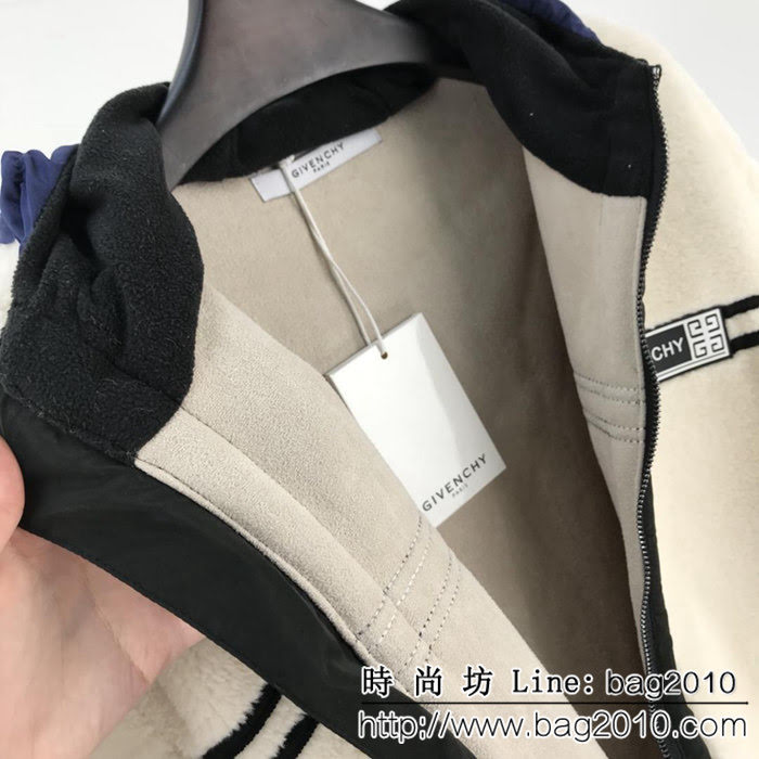 GVC紀梵希 18ss秋冬新款 撞色拼接外套 定制羊剪毛 複合麂皮 胸前手臂logo膠章 高版本情侶款 ydi2210